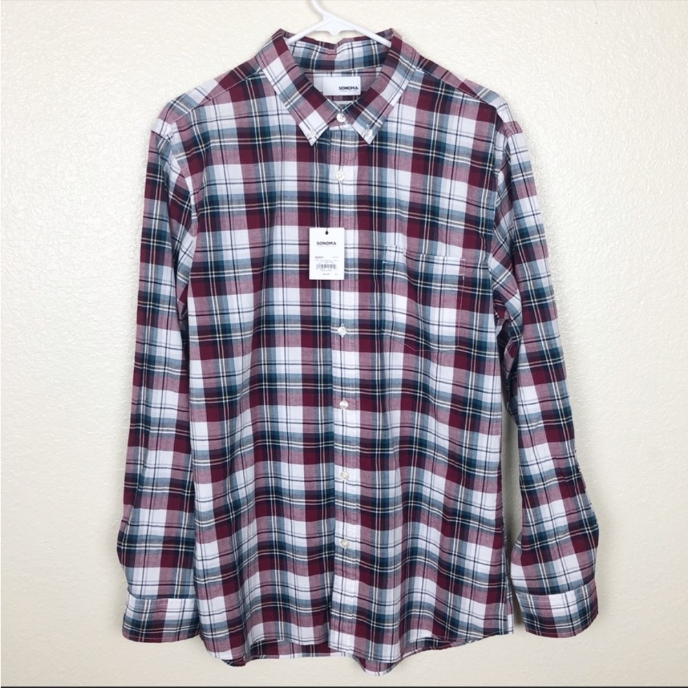 NWT Sonoma Men's Plaid Casual Button Down Shirt - Size Medium